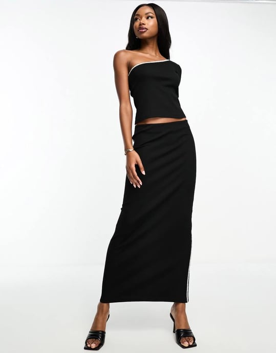 Something New X Aisha Potter maxi skirt co-ord with contrast tipping in black