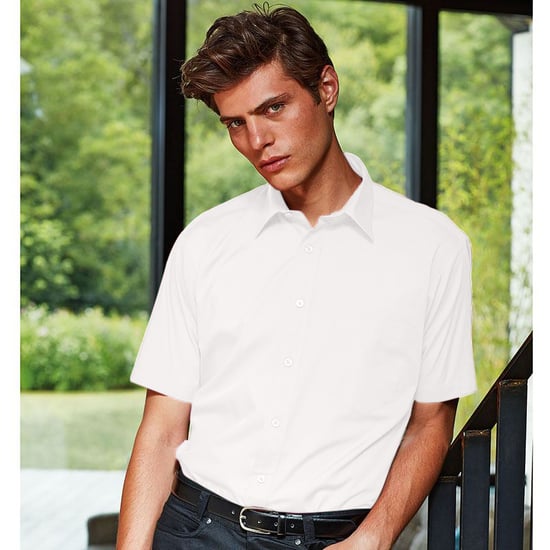 Premier Heren Korte Mouw Formele Poplin Gewoon Werk Shirt (Wit) - Image 2