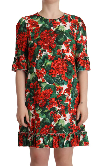 Dolce & Gabbana Dames Multikleuren Rode Bloemen Shift Gown Jurk - Image 1