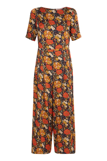 Bianca Floral Short Sleeved Jumpsuit in Navy