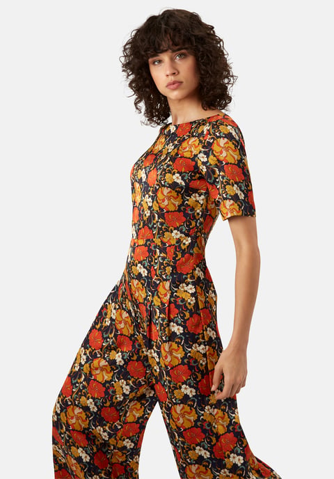 Bianca Floral Short Sleeved Jumpsuit in Navy