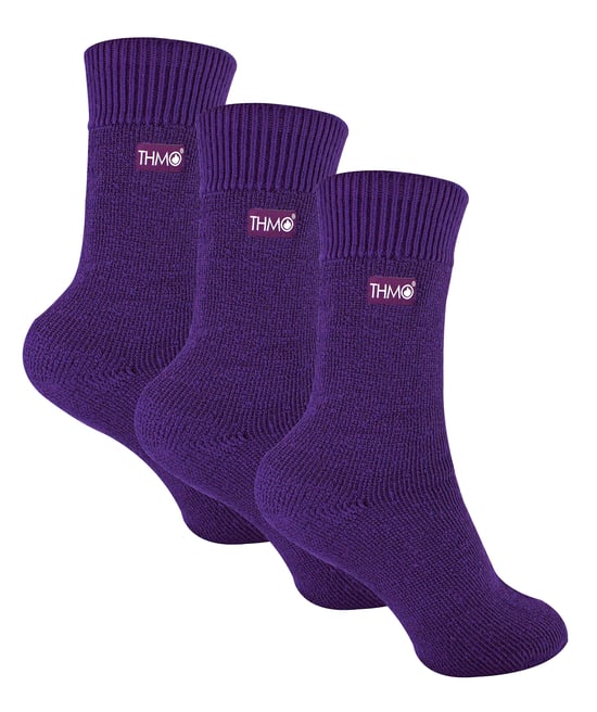 3 Pairs Multipack Kids Thermal Socks | THMO | Ribbed Soft Top Fleece Fluffy Inner Warm Socks for Boys & Girls - Purple - Image 1