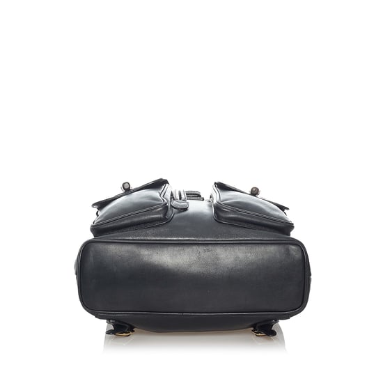 Vintage Gucci Bamboo Drawstring Leather Backpack Black