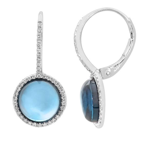 9ct White Gold Diamond and Round 5.30ct Blue Topaz Gemstone Drop Earrings