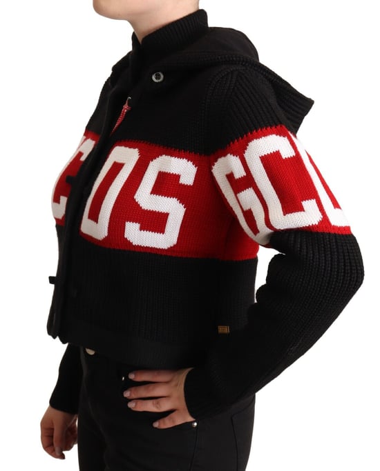 GCDS Vrouwen Zwart Cashmere Hooded Button Down Logo Cardigan Jacket - Image 2