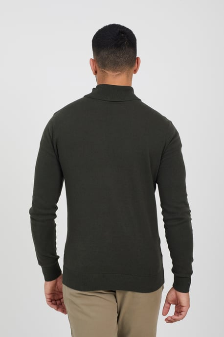 Khaki 'Hume' Roll Neck Jumper