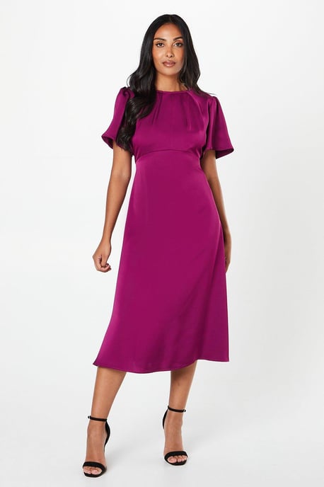 Petite Satin Ruffle Sleeve Midi Dress - Image 1