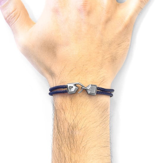 ANCHOR & CREW Navy Blue Cromer Silver and Rope Bracelet