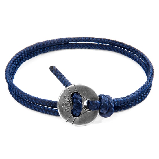 ANCHOR & CREW Navy Blue Lerwick Silver and Rope Bracelet
