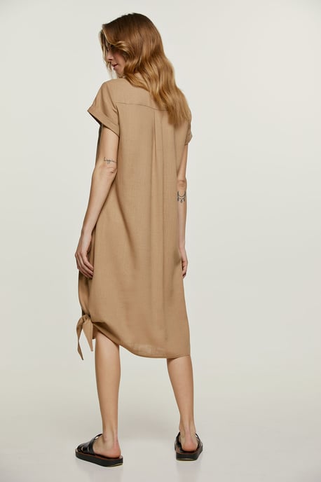Beige Midi Jurk met Strikdetail - Image 5