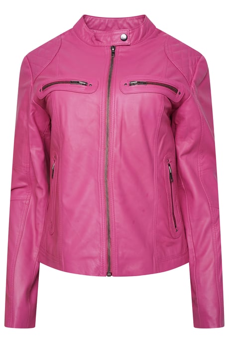 Pelle D’annata Ladies Real Leather Biker Jacket in Magenta