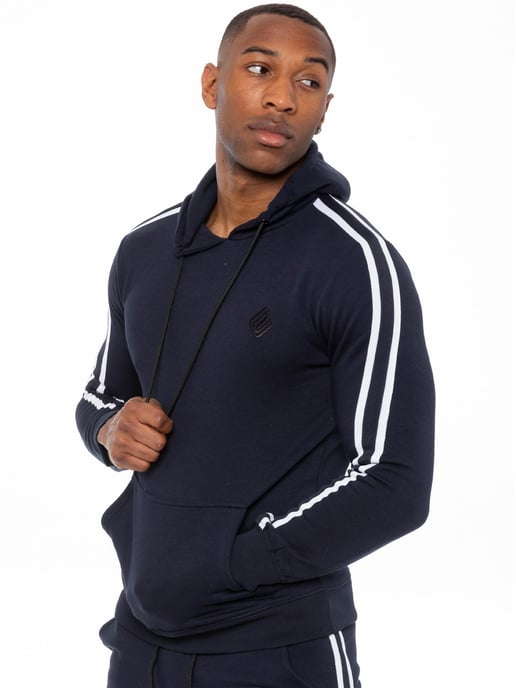Enzo | Mens Pullover Tape Hoodie Tracksuit Set - Navy - Image 3