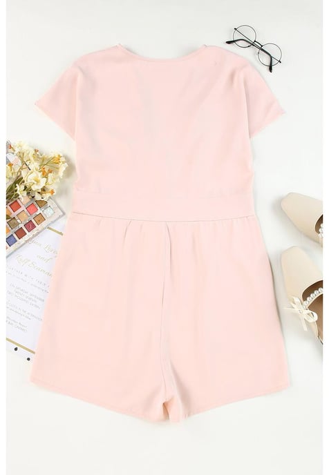 Women's Deep V Neck Buttoned High Waist Romper in Pink - Image 4