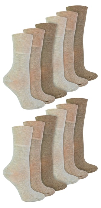 IOMI - 12 Pair Multipack Ladies Diabetic Bamboo Socks | Womens Extra Wide Seamless Socks with Non Elastic Gentle Grip Top - Beige - Image 1