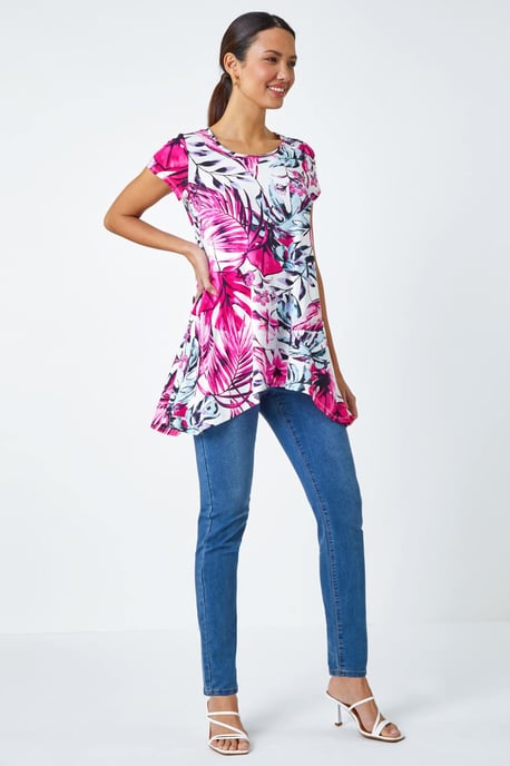 Tropical Leaf Stretch Hanky Hem Top