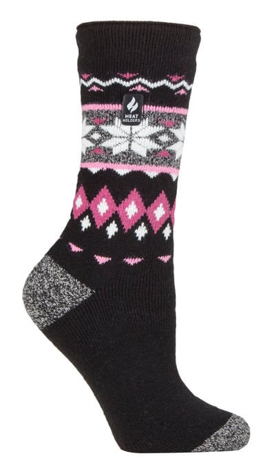 Heat Holders Lite - Isolerade termostrumpor för kvinnor | Flera mönster inklusive Argyle Stripes Hearts Stars | Varma strumpor för vintern - Svart (Lima) - Image 1