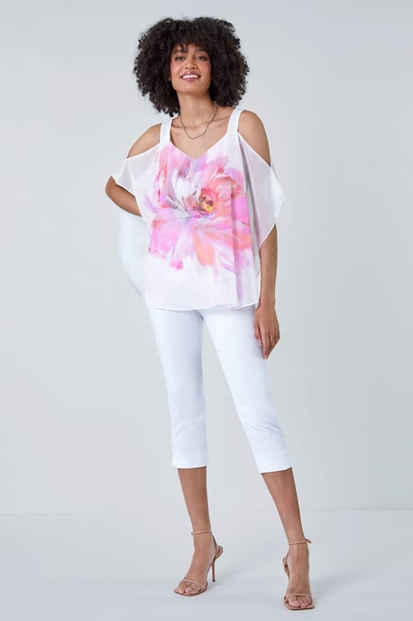 Floral Print Cold Shoulder Overlay Top