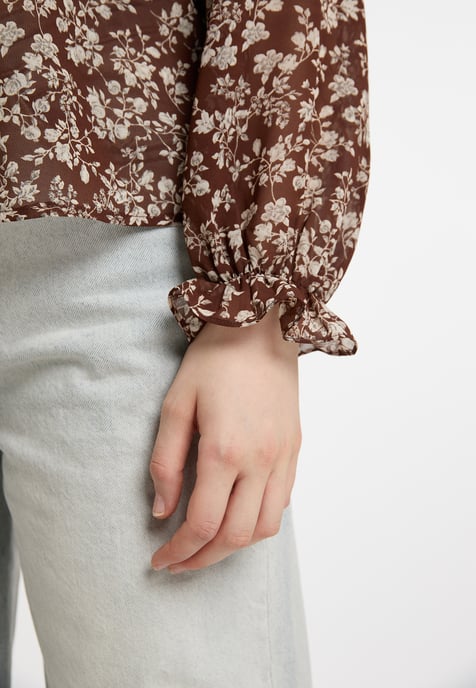 Dreimaster Blouse met ruches bridgeport Dames Donkerbruin wit - Image 5