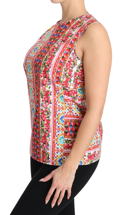 Dolce & Gabbana Women's Carretto Print Pure Cotton Tank Top Floral Blouse - Image 6