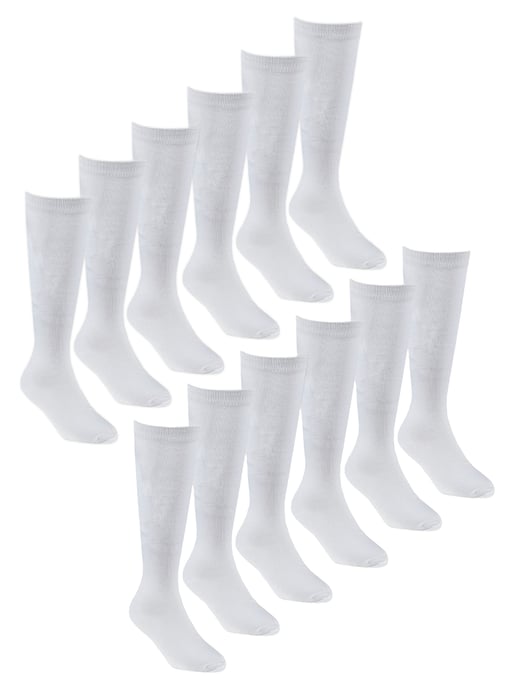 12 Pair Multipack Girls Knee High Bamboo Socks | Long School Kids Socks - White - Image 1