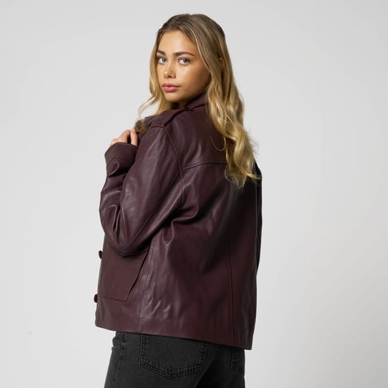 Barneys Originals Real Leather Utility Jacket In Burgundy
