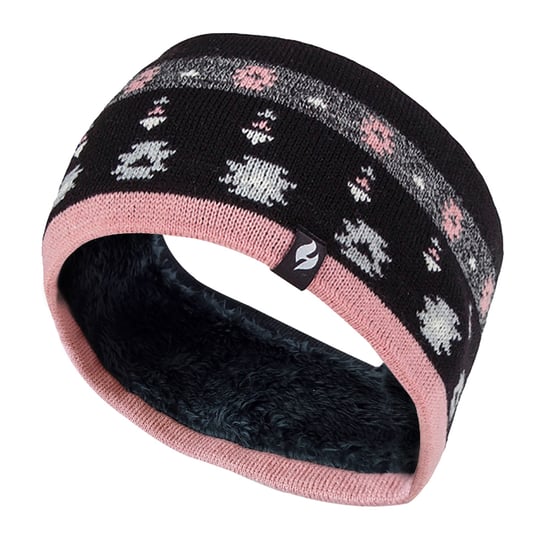 Dames fleece gevoerde thermo oorwarmer hoofdband - Jaquard Zwart Coral - Image 1