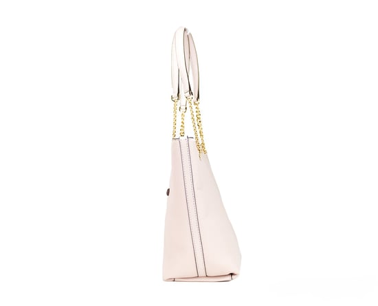 Michael Kors Women's Jet Set Medium Powder Blush Leather Front Zip Chain Tote Bag Purse