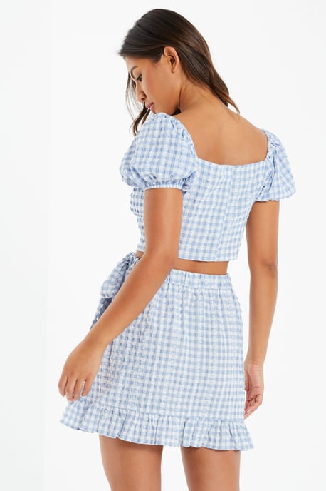 Blue Gingham Wrap Skirt