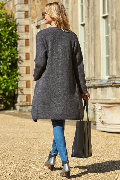 Charcoal Longline Zip Pocket Cardigan
