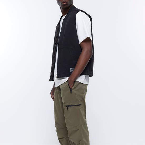 River Island Mens Cargo Trousers Khaki Regular Fit Zip Pocket Pants