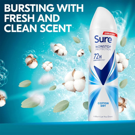 Sure Women Anti-Perspirant 72H Nonstop Protection Deo Cotton Dry 150ml, 6 Pack