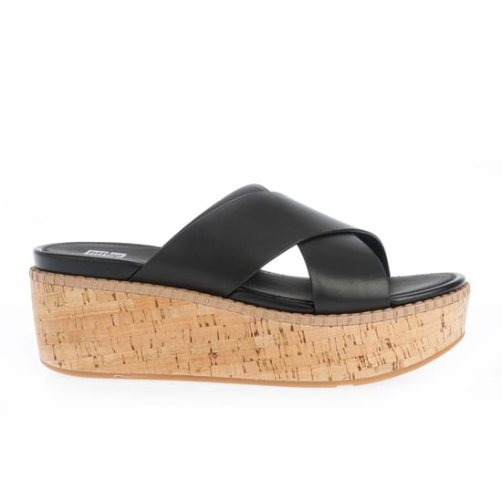 Women's Fit Flop Eloise Leather Wedge Cross Slide Sandals in Black - Image 1