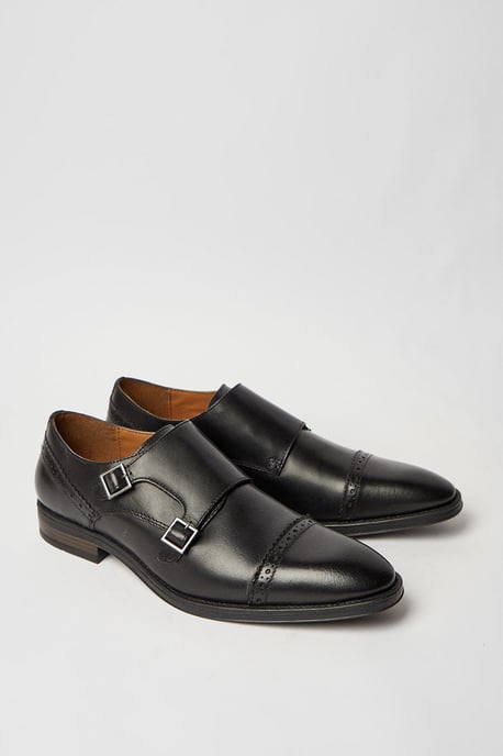 Black Formal Leather Monk strap Brogue Shoe - Image 2