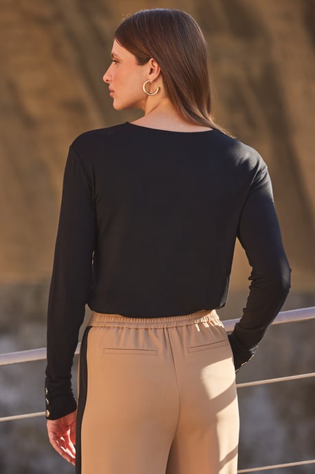 Black Asymmetric Neck Detail Jersey Top