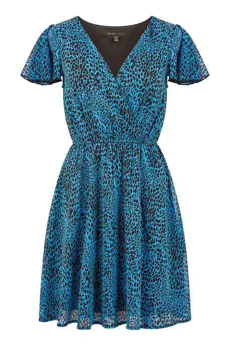 Blue Leopard Print Skater Dress