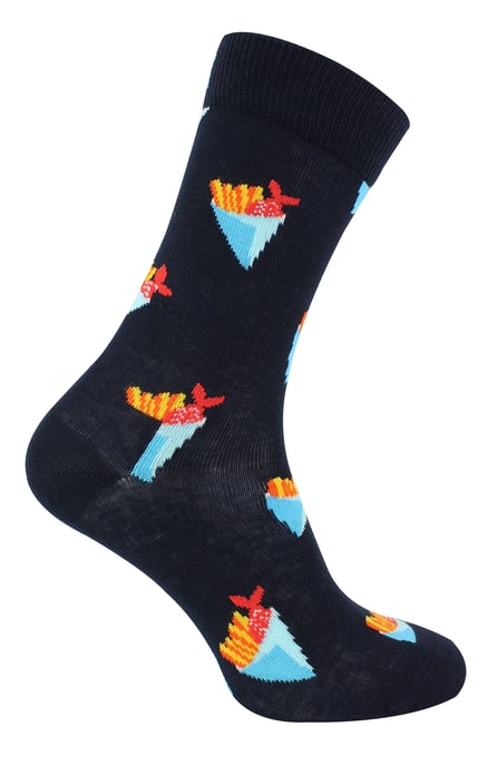 Fish and Chips Socks | Happy Socks | Breathable Funny Colourful Cotton Novelty Gift Socks - Denim - Image 1