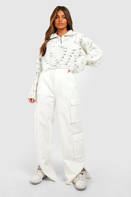 Soft Knit Nep Yarn Half Zip Collar Jumper - Image 4