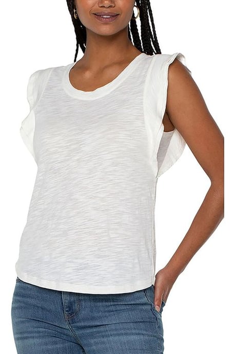 Double Layer Flutter Sleeve Slub Knit To Vintage White