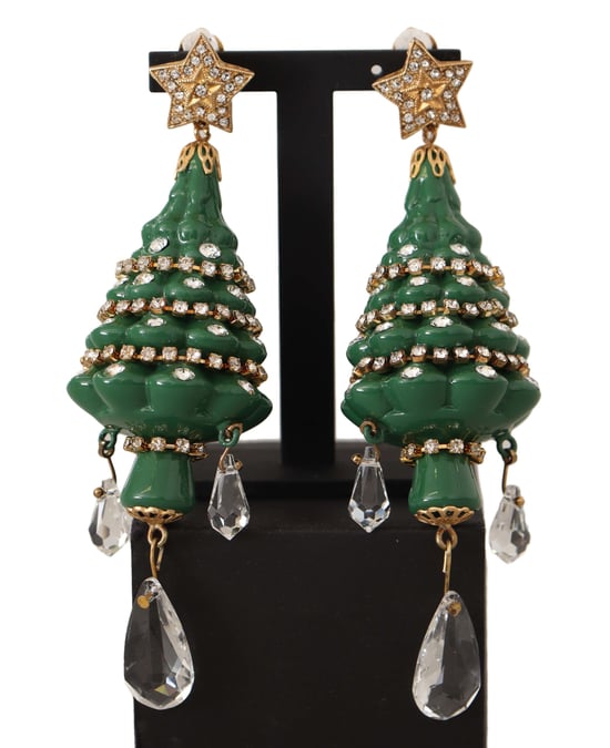 Dolce & Gabbana Dames Gouden Kerstboom Kristallen Messing Clip-Oorbellen - Image 1