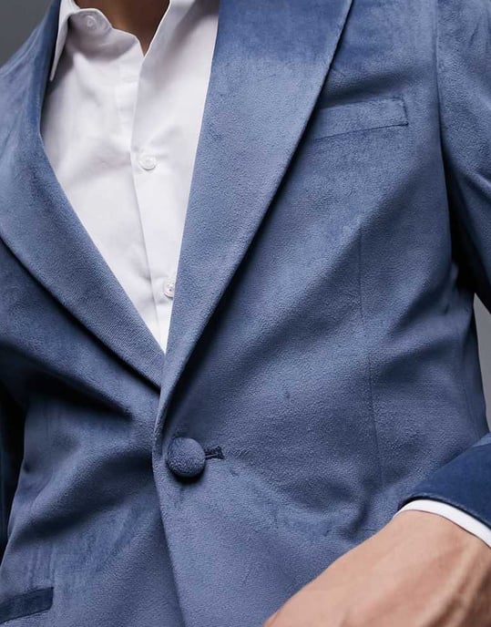 Topman skinny single breasted velvet blazer in blue - Image 4
