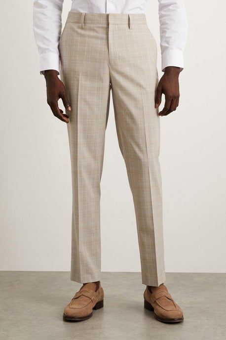 Slim Fit Stone Pow Check Suit Trousers