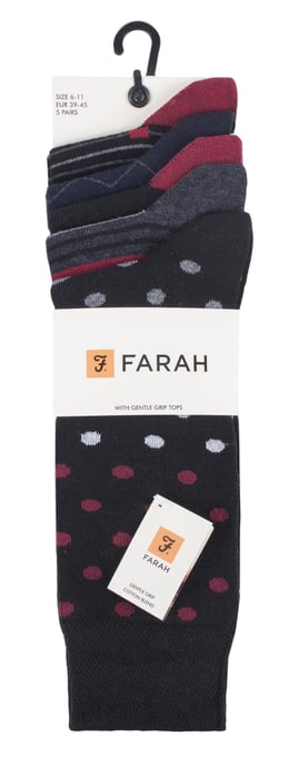 Farah - 5 Pack Mens Thin Breathable Classic Polka Dot Patterned Soft Top Cotton Dress Socks - FCS273BLKBER (Polka Dot) - Image 2