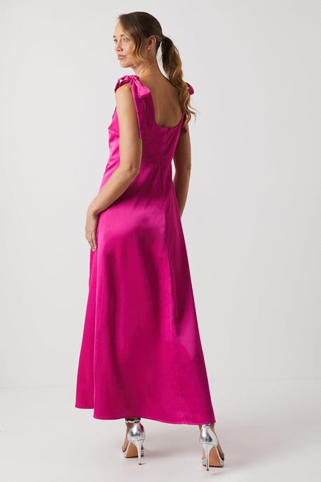 Satin Tie Shoulder Midi Bridesmaids Dress - Image 3