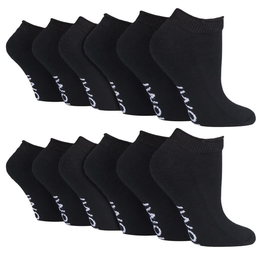 12 Pair Multipack Diabetic Trainer Socks for Swollen Feet & Ankles | IOMI | Cotton Cushioned Extra Wide Low Cut Socks for Men & Women - Black - Image 1