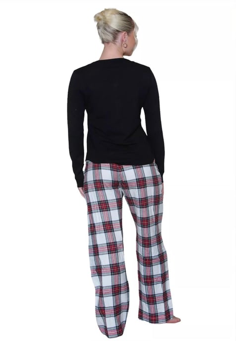 GAP Womens Pyjama Flannel Sleep Set in Black Tartan - Image 2