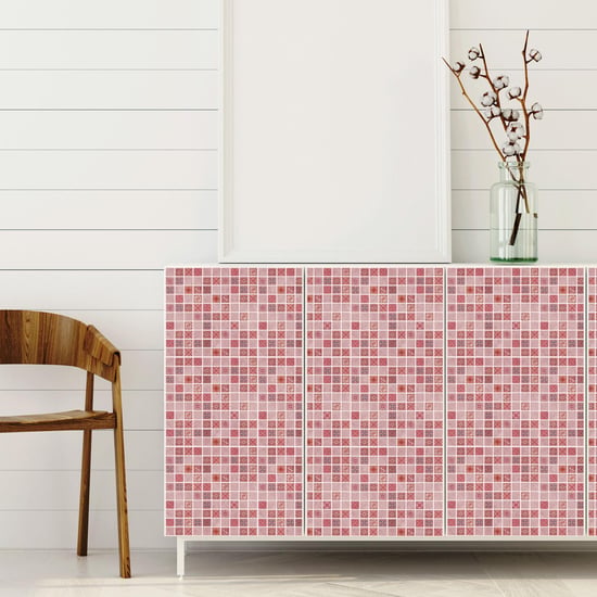 Pink Marble Vintage Azulejo Mosaic Wall Tile Sticker Set - 15cm (6inch) - 24pcs one pack Self Adhesive DIY Wall Sticker