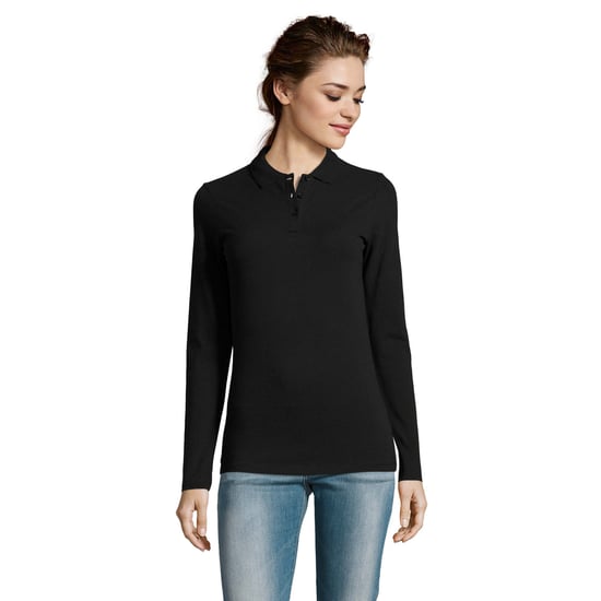 SOLS Dames/dames Perfecte Lange Mouw Pique Polo Shirt (Zwart) - Image 5