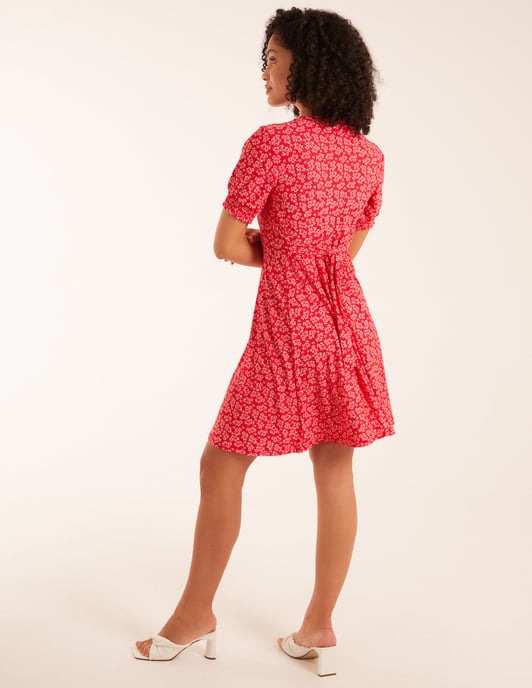 Shirring Cuff Sleeve Tea Dress