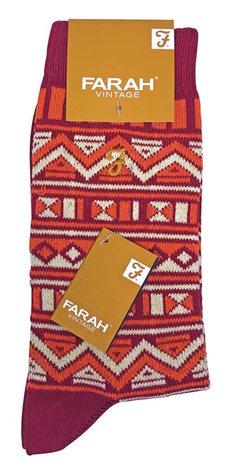 Farah - 2 Pairs Mens Funky Vintage Patterned Colourful Thick Cotton Crew Socks - FVS008SUN - Image 2