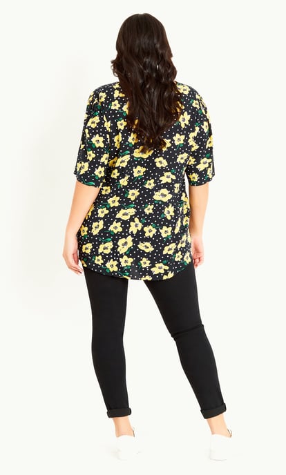 EVANS Women's Tie Front Print Top - black